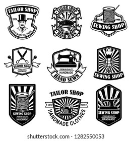 Set of vintage tailor shop emblems. Design elements for logo, label, sign, badge. Vector illustration