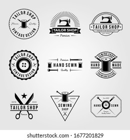 set of vintage tailor shop sewn logo vector hand made illustration