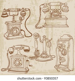 Set of Vintage Telephones - hand drawn in vector