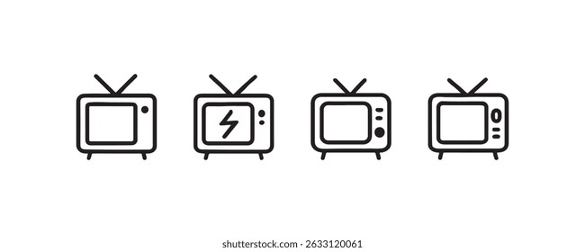 Set of vintage television line icons on white background.