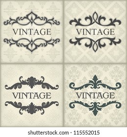 Set of vintage template with floral frame