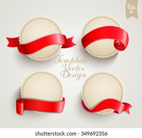 Set of vintage template labels with ribbons for your design. Retro vintage style, vector illustration.