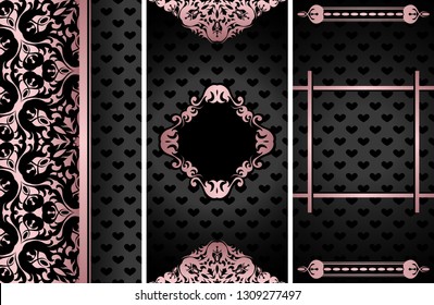 Set of Vintage Templates Fashion Cards with Romantic Objects     