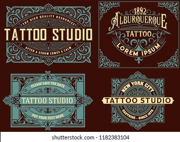 Set of vintage templates with floral elements