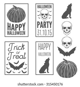 Set of vintage templates label, badge, emblem or elements for halloween party