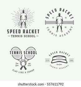 Set of vintage tennis logos, emblems, badges, labels and design elements. Graphic Art. Vector Illustration

