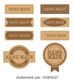 Set of vintage textured cardboard badges, tags and labels for hand made products, eps10 vector illustration isolated on white background