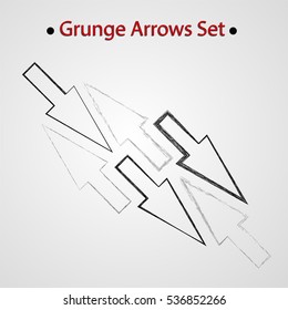 Set of Vintage Textured  Strokes . Dry Brush line. Grunge Arrow vector. Can be used as Hipster or Bohemian element for your design.