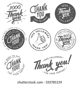 Set of vintage Thank you badges, labels and stickers