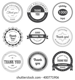 Set of vintage Thank you badges, labels and stickers. Vector illustration.