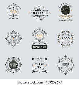 Set of vintage Thank you badges, labels & stickers. Decorative frame of vector elements