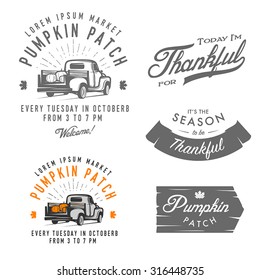 Set of vintage Thanksgiving Day emblems, signs and design elements