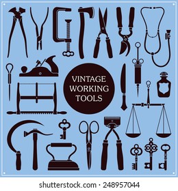 Set of vintage tools, instruments and equipment vector