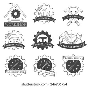 Set of vintage tools, labels