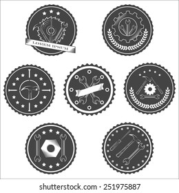 Set of vintage tools, labels