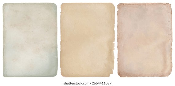 Conjunto de hojas de papel rasgadas vintage aisladas sobre fondo transparente, viejas texturas de pergamino para scrapbooking	