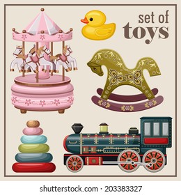 Set of vintage toys. vector