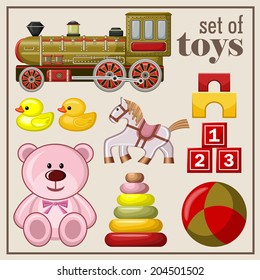 Set of vintage toys. vector 
