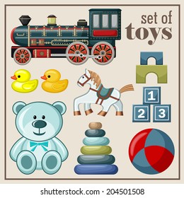 Set of vintage toys. vector 