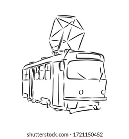 Set of vintage trams. Retro transport. Old times. Vector hand drawn sketch. tram vector sketch illustration