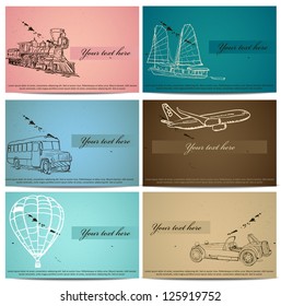 Set of vintage transport cards. Vector illustration EPS8