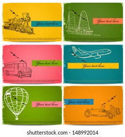 Set of vintage transport cards. Vector illustration EPS8