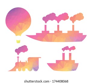 set of vintage transport in triangular style