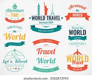 Set of vintage Travel badges and labels. Holiday Elements Icons. Travel and Tourism. Vector illustration