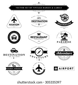 Set of vintage travel badges and labels 