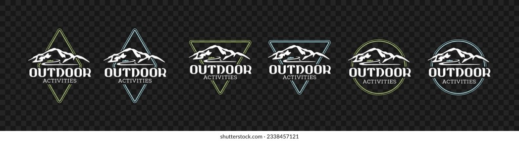 Set of vintage travel and camping vector labels. Mountain expedition and outdoor adventures logo design