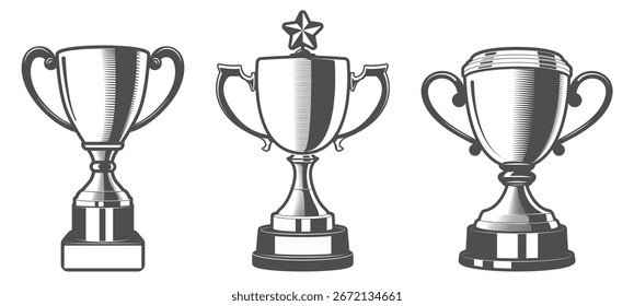 Set von Vintage Trophy Cup Illustrationen - Symbole für Auszeichnungen und Erfolge