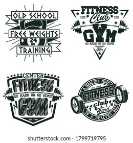 Set of Vintage t-shirt graphic designs,  grange print stamps, fitness typography emblems,  gym sports logo Creative design, Vector