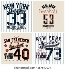 Set of Vintage t-shirt graphic designs,  Creative print stamps, baseball typography emblems, sports logos, Vector
