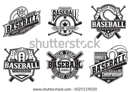 Set of vintage t-shirt graphic designs,  print stamps, baseball typography emblems, sports logos, Creative design, Vector