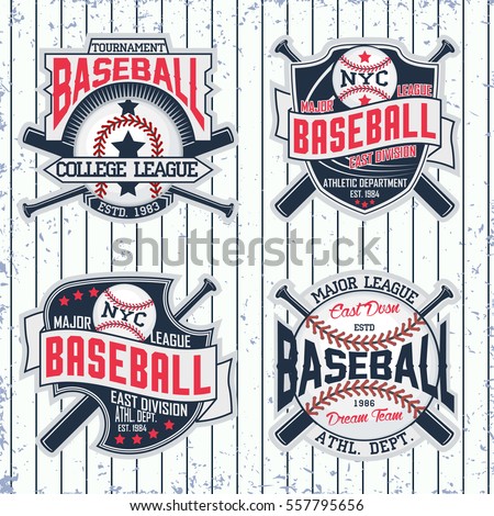 Set of Vintage t-shirt graphic designs,  Creative print stamps, baseball typography emblems, sports logos, Vector