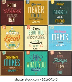 Set Of Vintage Typographic Backgrounds / Motivational Quotes / Retro Colors With Calligraphic Elements