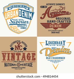 Set of Vintage typography, t-shirt graphics, apparel stamps, tee print designs, vector