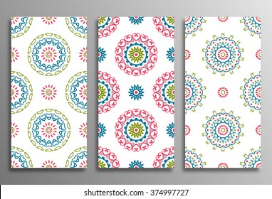 Set vintage universal different seamless eastern patterns (tiling). Endless texture can be used for wallpaper, web page background, surface clothes, scrapbooking, cardmaking. Retro geometric ornament.