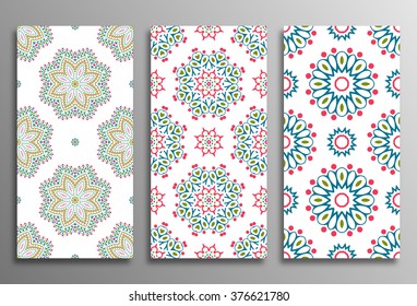Set vintage universal different seamless eastern patterns (tiling). Endless texture can be used for wallpaper, web page background, surface clothes, scrapbooking, cardmaking. Retro geometric ornament.