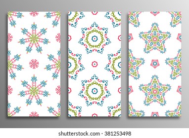 Set vintage universal different seamless eastern patterns (tiling). Endless texture can be used for wallpaper, web page background, surface clothes, scrapbooking, cardmaking. Retro geometric ornament.
