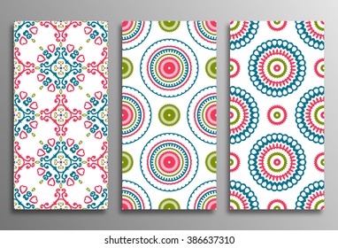 Set vintage universal different seamless eastern patterns (tiling). Endless texture can be used for wallpaper, web page background, surface clothes, scrapbooking, cardmaking. Retro geometric ornament.