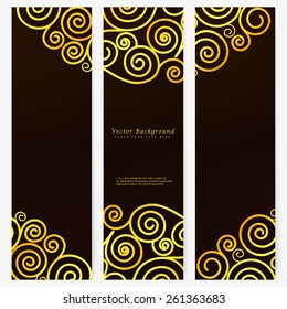 Set vintage vector abstract vertical banner with golden curls