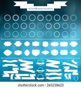 Set of vintage vector badges, ribbons and round frames. Vector design elements for retro logos, badges, labels.