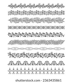 set vintage vector border floral design , floral black border design, different border of floral