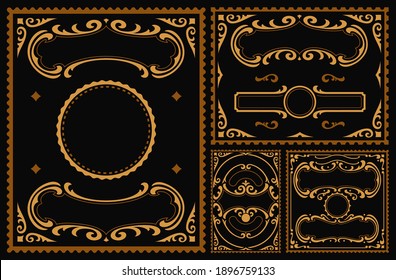 A set of vintage vector borders on dark background, these parts can be used for postcards and any packages in vintage style as well as for many other uses.