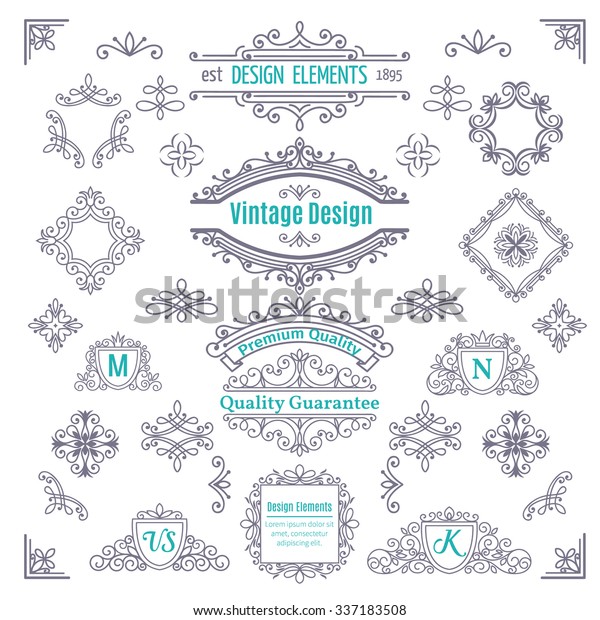 Set of\
Vintage Vector Calligraphic Elements .  Decorative Dividers,\
Borders, Swirls, Scrolls, Monograms and \
Frames.
