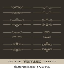 Set of vintage vector calligraphic linear divider and border