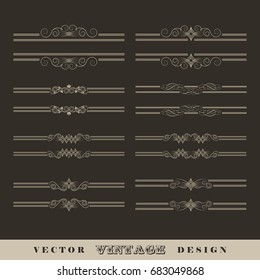 Set of vintage vector calligraphic linear divider and border