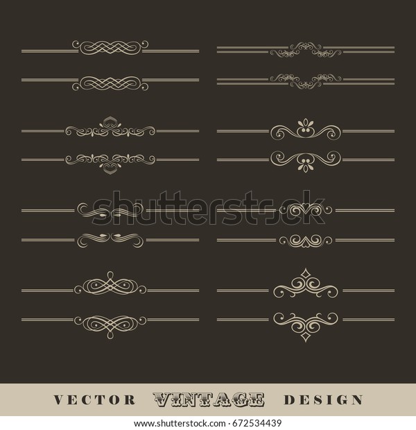 Set of vintage vector calligraphic linear divider\
and border