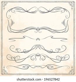 set of vintage vector dividers hand drawn line nails texture antique border drawn style ornate beauty series science curve ornamental classic swirl banner divider victorian illustration graphical visu